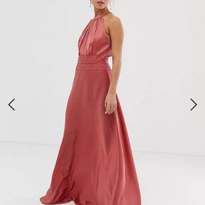 ASOS Little Mistress satin maxi dress in terracotta, size 6